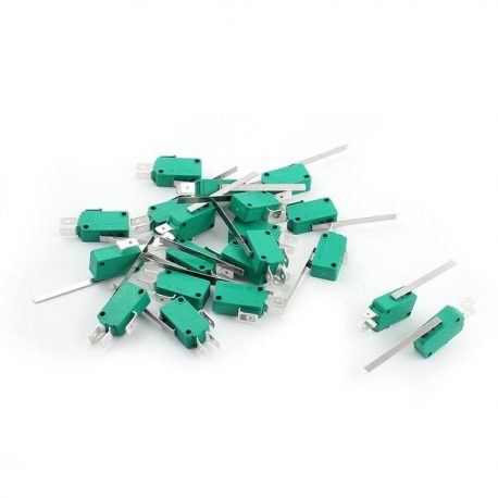 SPDT Momentary 3 Pins Long Lever Limit Micro Switch Green AC250/125V 16A-10Pcs